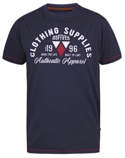 D555 Pence Print Crew Neck T-Shirt Navy - T-krekli - T-krekli - 2XL-14XL