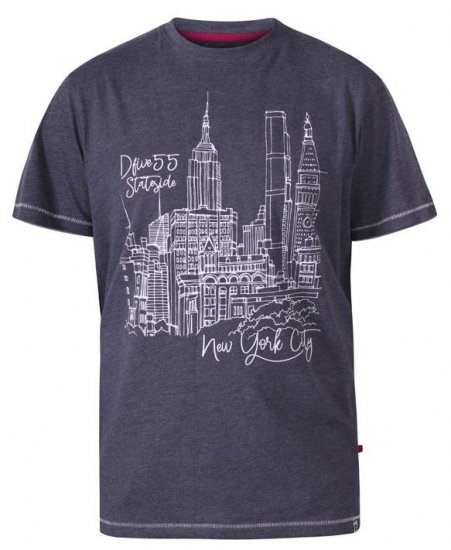 D555 Romford New York City Crew Neck T-Shirt Navy Marl - T-krekli - T-krekli - 2XL-14XL