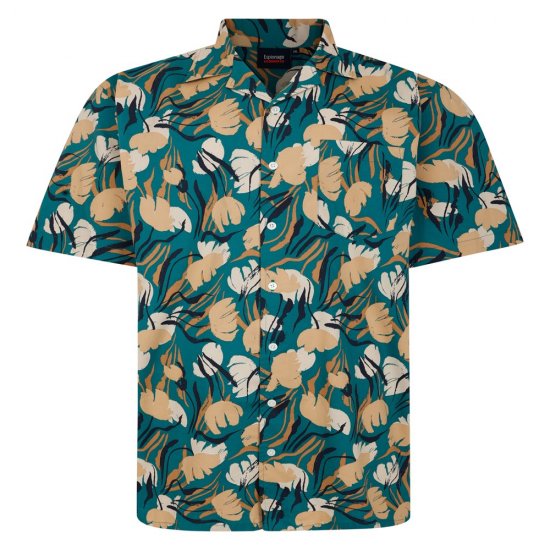 Espionage SH433 īsroku krekls ar abstraktu ziedu apdruku zaļš/taupe - Krekli - Krekli - 2XL-8XL