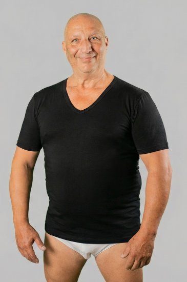 20 Nodi Short Sleeve V-Neck in Combed Cotton Jersey Black - Apakškrekli - 