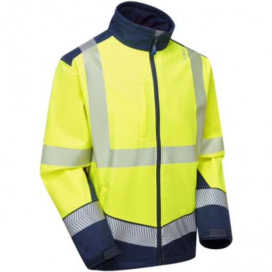 Leo Bowden Ecoviz Softshell Jacket Hi-Vis Yellow/Navy Print - Darba apģērbs - Darba apģērbs - 3XL-10XL