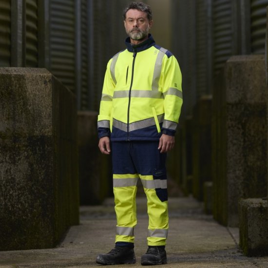 Leo Bowden Ecoviz Softshell Jacket Hi-Vis Yellow/Navy Print - Darba apģērbs - Darba apģērbs - 3XL-10XL