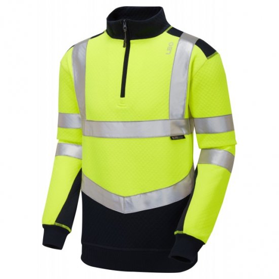Leo Tapeley Ecoviz Dual Colour 1/4 Zip Sweatshirt Hi-Vis Yellow/Navy - Darba apģērbs - Darba apģērbs - 3XL-10XL