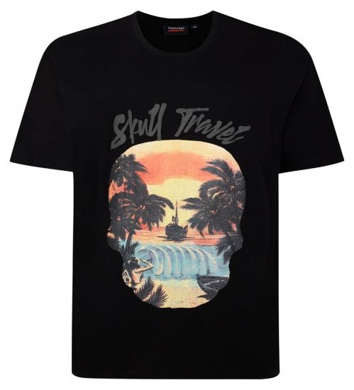 Espionage T432 Skull Travel T-krekls ar apdruku melna - T-krekli - T-krekli - 2XL-14XL
