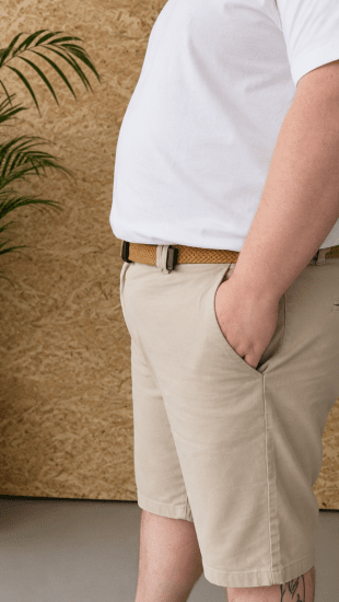 Kam Jeans 3402 Belted Dobby Weave Stretch Chino Shorts Beige - Šorti - Šorti - W40-W60